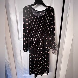Long Sleeve Black Dress with Pink Dots